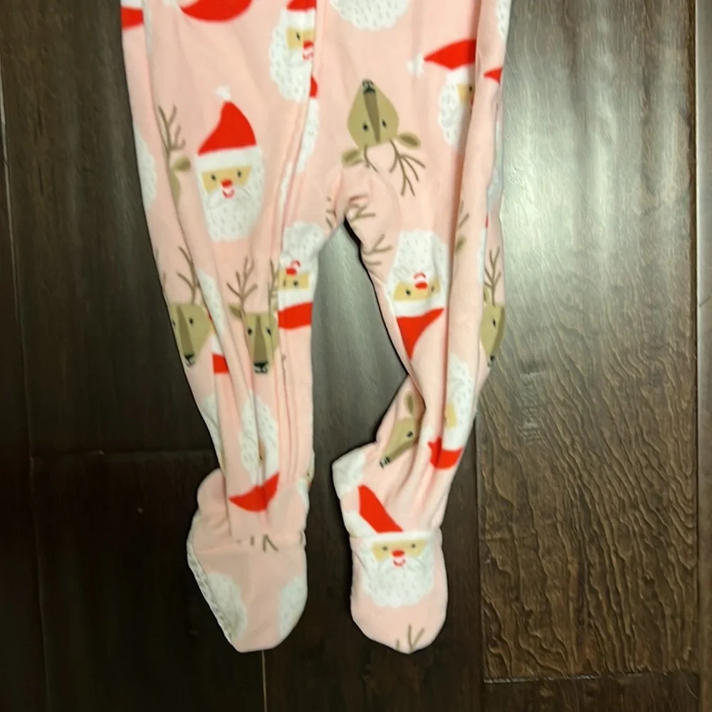 Adorable Carters Baby Girl Pink Christmas Santa Print Footie pajamas!